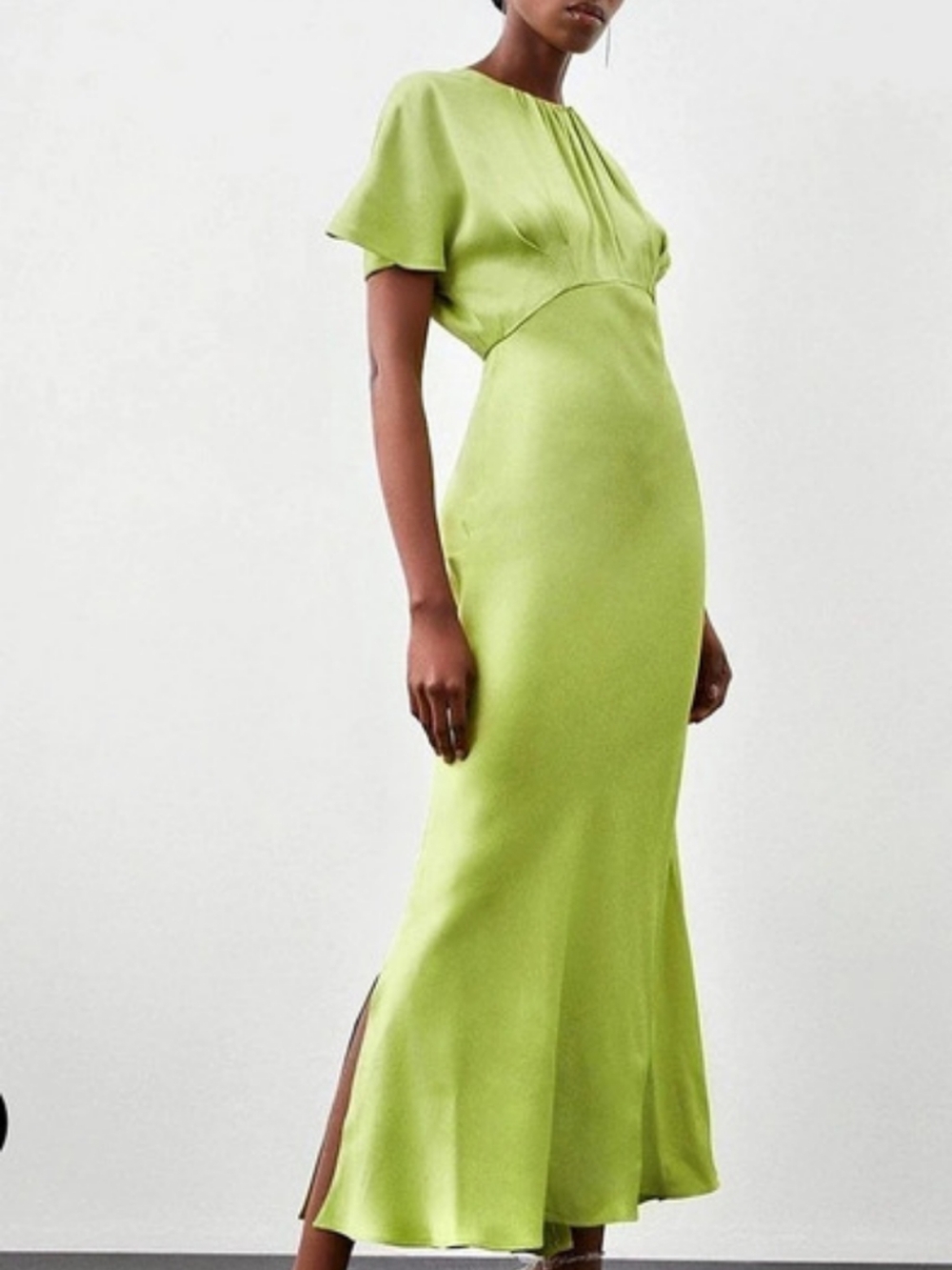 Karen Millen Green Satin Woven Crepe Maxi Dress
